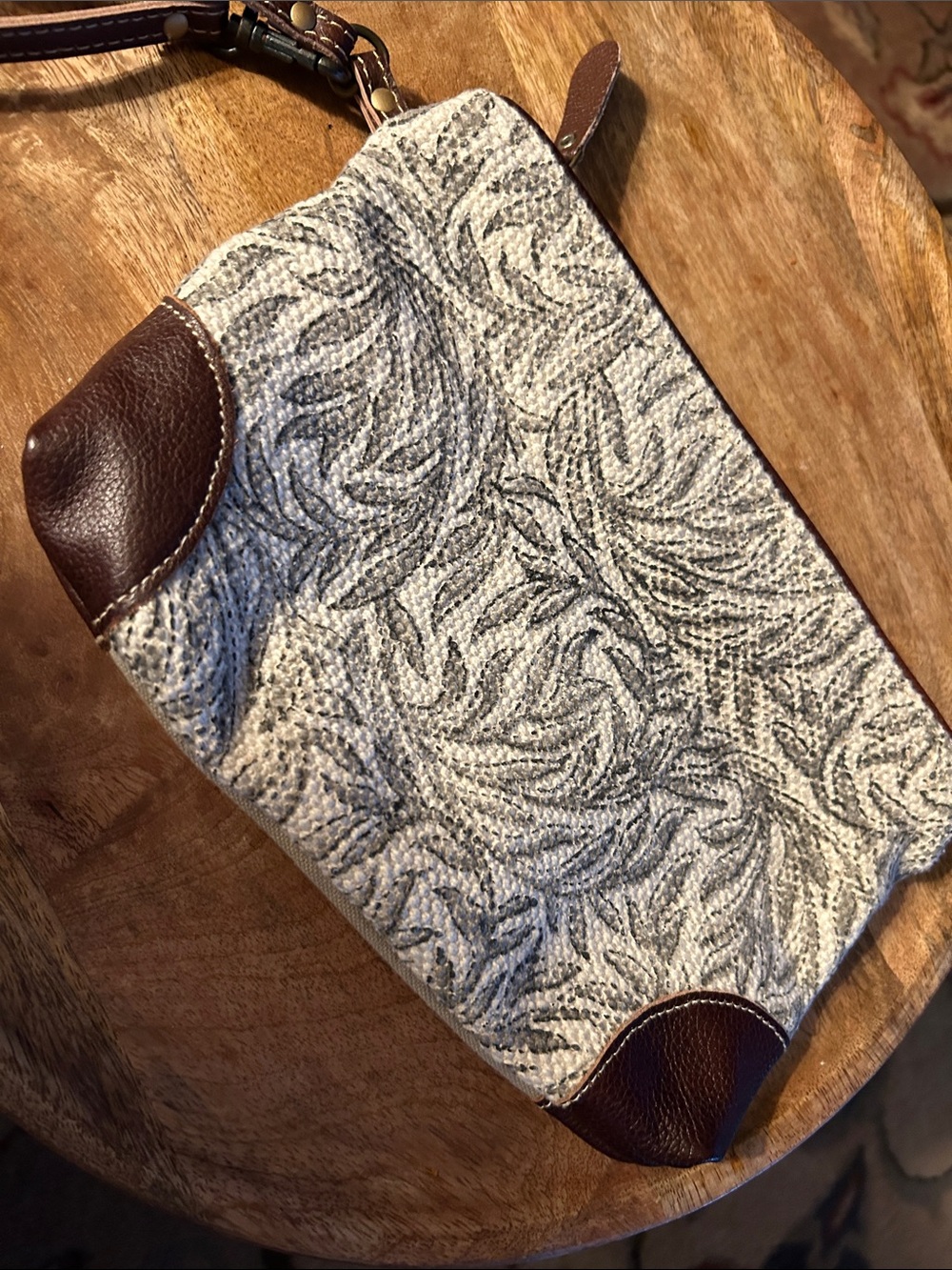 Myra Bag Gray and Brown Woven Wristlet Clutch